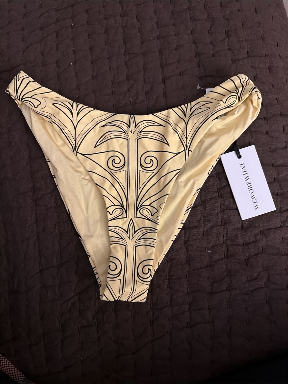 WeWoreWhat palm tile scoop bikini bottoms in parchment